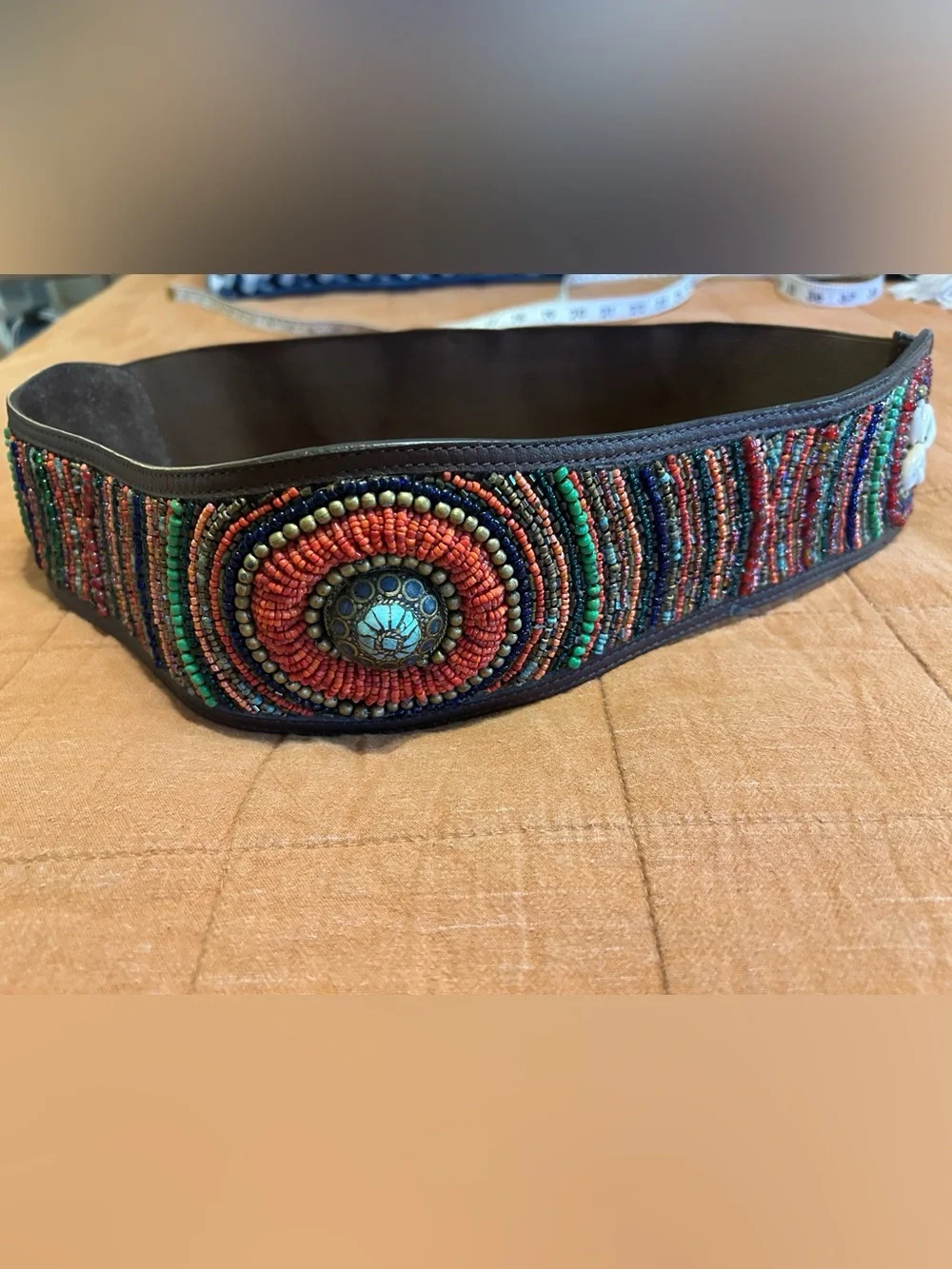 Chico’s brown leather braided decoration front belt